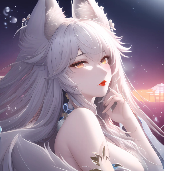 月夜，雪狐
